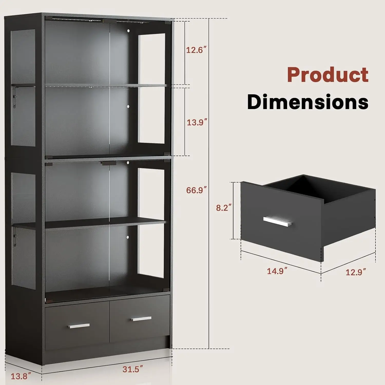 Lemari pajangan kaca hitam den - Pop Display Shelf ulasan dan harga